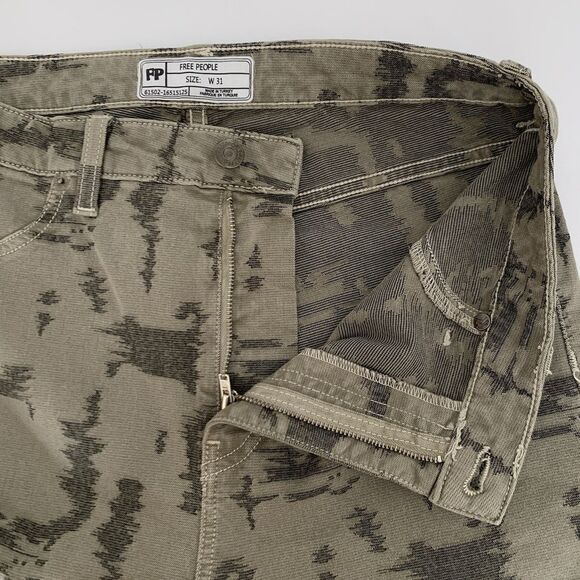 Free People Jeans 31 Gray Digital Camo Skinny High Rise Edgy Grunge Streetwear - Picture 7 of 13